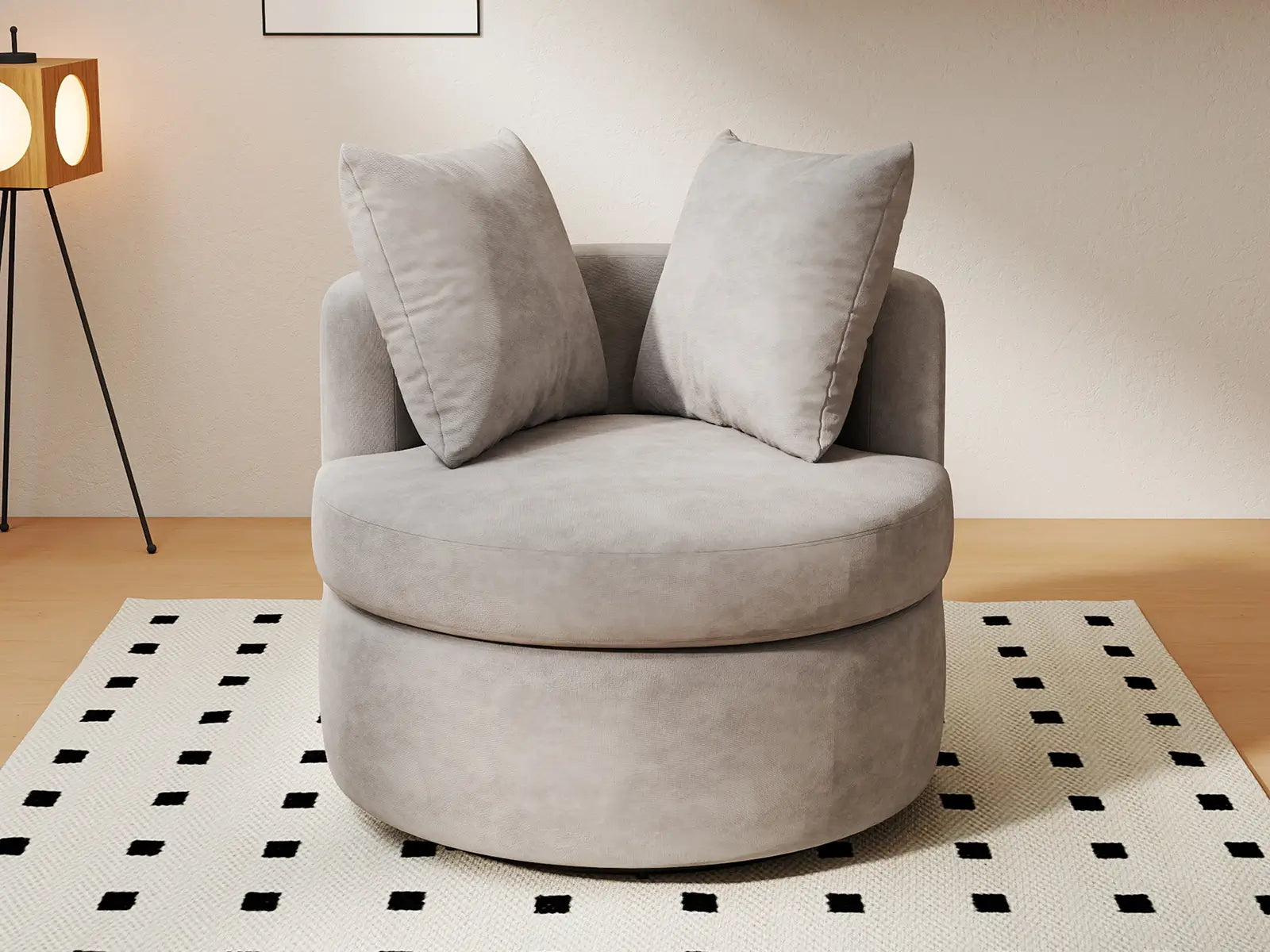 Modern 1-Seater Khaki Small Space Swivel Accent Chair | 1-Piece, Linen Upholstery, Curved Shelter Arms