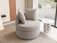 Modern 1-Seater Khaki Small Space Swivel Accent Chair | 1-Piece, Linen Upholstery, Curved Shelter Arms