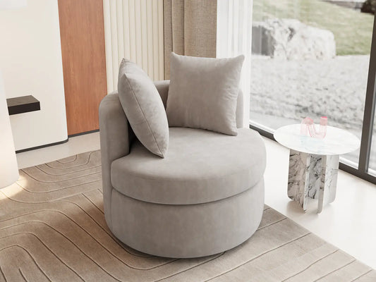 Modern 1-Seater Khaki Small Space Swivel Accent Chair | 1-Piece, Linen Upholstery, Curved Shelter Arms