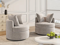 Modern 1-Seater Khaki Small Space Swivel Accent Chair | 1-Piece, Linen Upholstery, Curved Shelter Arms