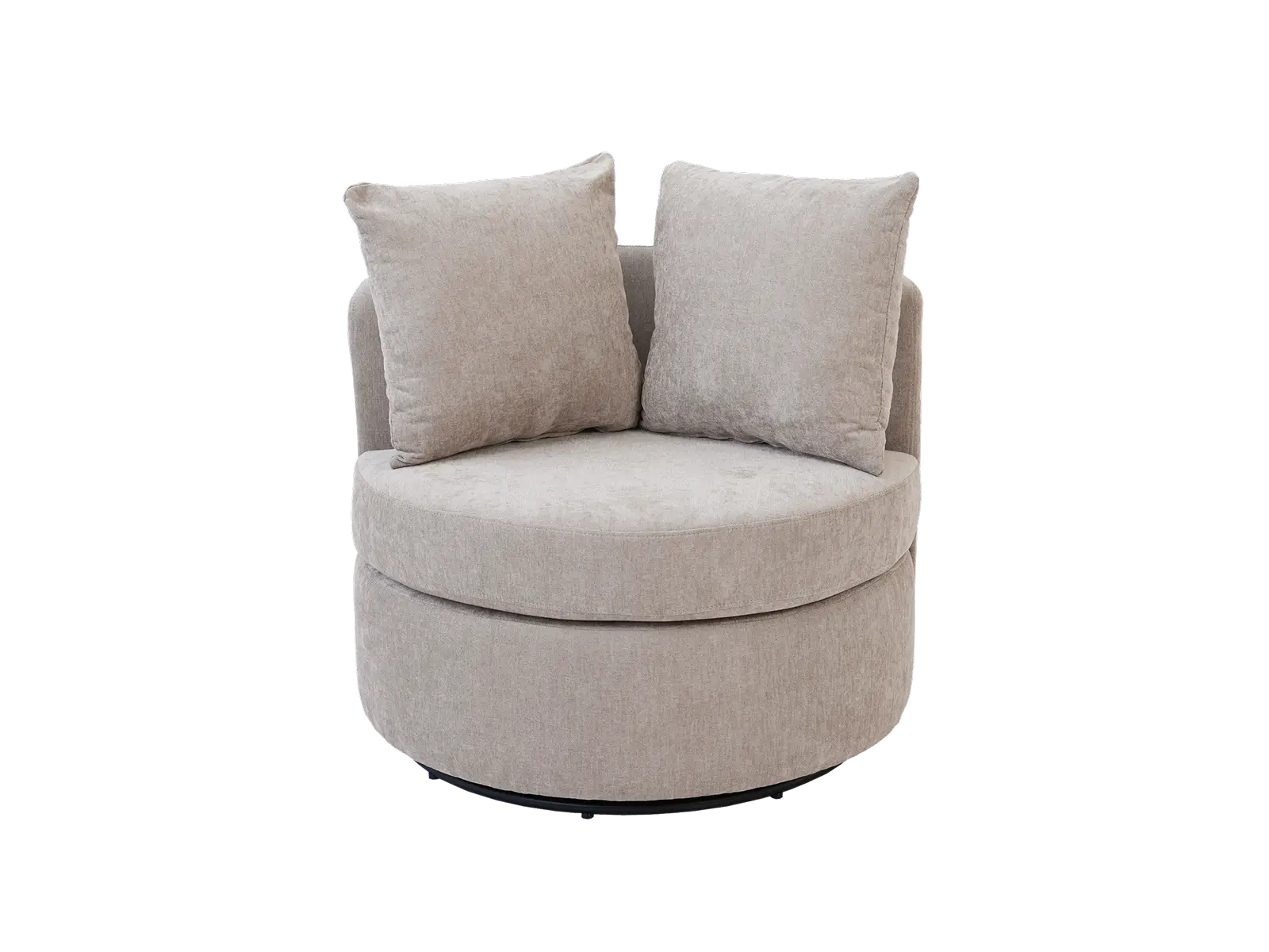 Modern 1-Seater Khaki Small Space Swivel Accent Chair | 1-Piece, Linen Upholstery, Curved Shelter Arms
