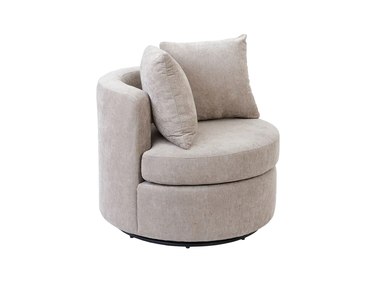 Modern 1-Seater Khaki Small Space Swivel Accent Chair | 1-Piece, Linen Upholstery, Curved Shelter Arms
