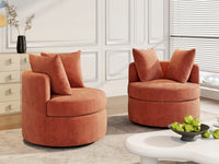 Modern 1-Seater Rust Brown Small Space Swivel Accent Chair | 1-Piece, Linen Upholstery, Curved Shelter Arms