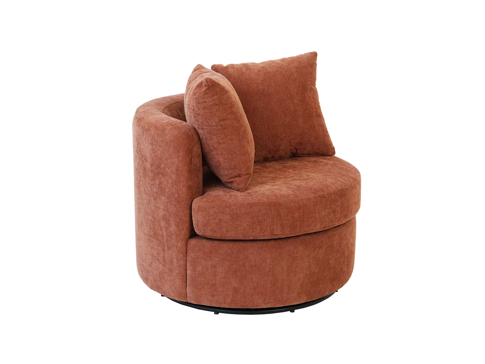 Modern 1-Seater Rust Brown Small Space Swivel Accent Chair | 1-Piece, Linen Upholstery, Curved Shelter Arms