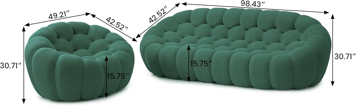 Sofás de suelo esenciales | Conjunto de sofás de 2 piezas de tela tejida 3D verde para 4 personas