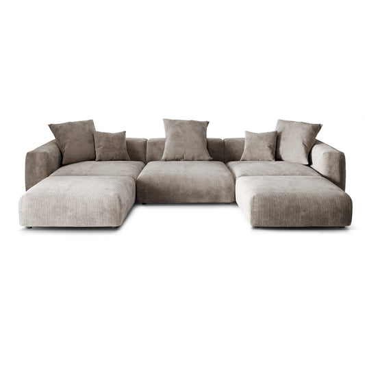 Matrix Modern Modular Sofas Covers | Modern Brown Corduroy Sofa Cover for 3-Seater With 2 Ottomans