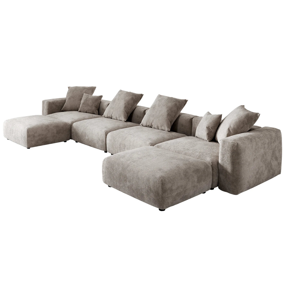 Matrix Modern Modular Sofas Covers | Modern Brown Corduroy Sofa Cover for 4-Seater with 2 Ottomans