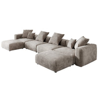 Matrix Modern Modular Sofas Covers | Modern Brown Corduroy Sofa Cover for 4-Seater with 2 Ottomans