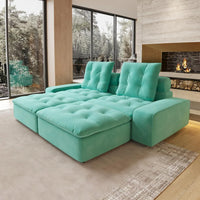Deluxe Adjustable Cloud Sectional Sofas | Tiffany Blue Frosted Velvet Loveseats 2-seaters