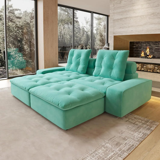 Deluxe Adjustable Cloud Sectional Sofas | Tiffany Blue Frosted Velvet Loveseats 2-seaters