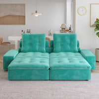 Deluxe Adjustable Cloud Sectional Sofas | Tiffany Blue Frosted Velvet Loveseats 2-seaters