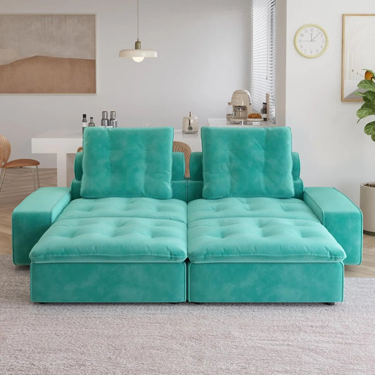 Deluxe Adjustable Cloud Sectional Sofas | Tiffany Blue Frosted Velvet Loveseats 2-seaters