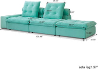 Deluxe Adjustable Cloud Sectional Sofas | Tiffany Blue Frosted Velvet Loveseats 2-seaters with 1 Ottoman