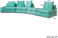Deluxe Adjustable Cloud Sectional Sofas | Tiffany Blue Frosted Velvet L shaped Sectionals 4-seaters with 1 Ottoman