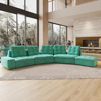 Deluxe Adjustable Cloud Sectional Sofas | Tiffany Blue Frosted Velvet U shaped Sectionals 5-seaters with 1 Ottoman