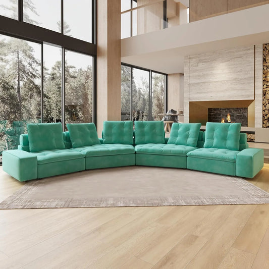 Deluxe Adjustable Cloud Sectional Sofas | Tiffany Blue Frosted Velvet U shaped Sectionals 6-seaters