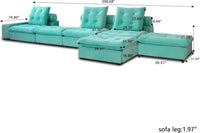 Deluxe Adjustable Cloud Sectional Sofas | Tiffany Blue Frosted Velvet Couch Sectionals 3-seaters