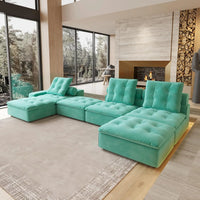 Deluxe Adjustable Cloud Sectional Sofas | Tiffany Blue Frosted Velvet Couch Sectionals 3-seaters