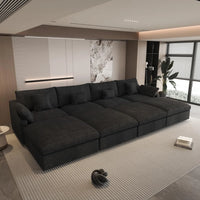 Deluxe Slope Cloud Sectional Sofas | Linen Black Pit Sectionals 160" Adjustable Backrest Pillows 4-seaters