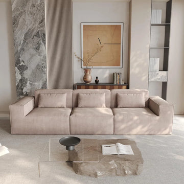 Matrix 3-Seater Brown Modular Couch Sectional | 3-Piece, Cloud Velvet Fabric, Small Space