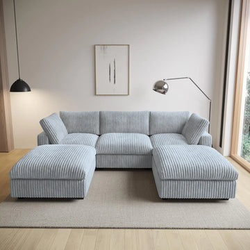 Sofá modular modular Deluxe Cloud de 3 plazas, color gris claro, lavable, en forma de U | 5 piezas (incluye 2 otomanas), tejido de felpa, diseño modular
