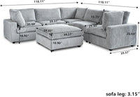 Deluxe Classic Cloud Sectional Sofas | Light Grey Plush Fabric U shaped Sectionals 5-seaters with 1 Ottoman