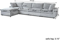 Deluxe Classic Cloud Sectional Sofas | Light Grey Plush Fabric L shaped Sectionals 4-seaters with 1 Ottoman