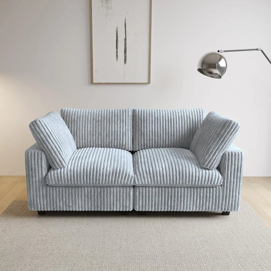 Deluxe Classic Cloud Sectional Sofas | Light Grey Plush Fabric Loveseats 2-seaters