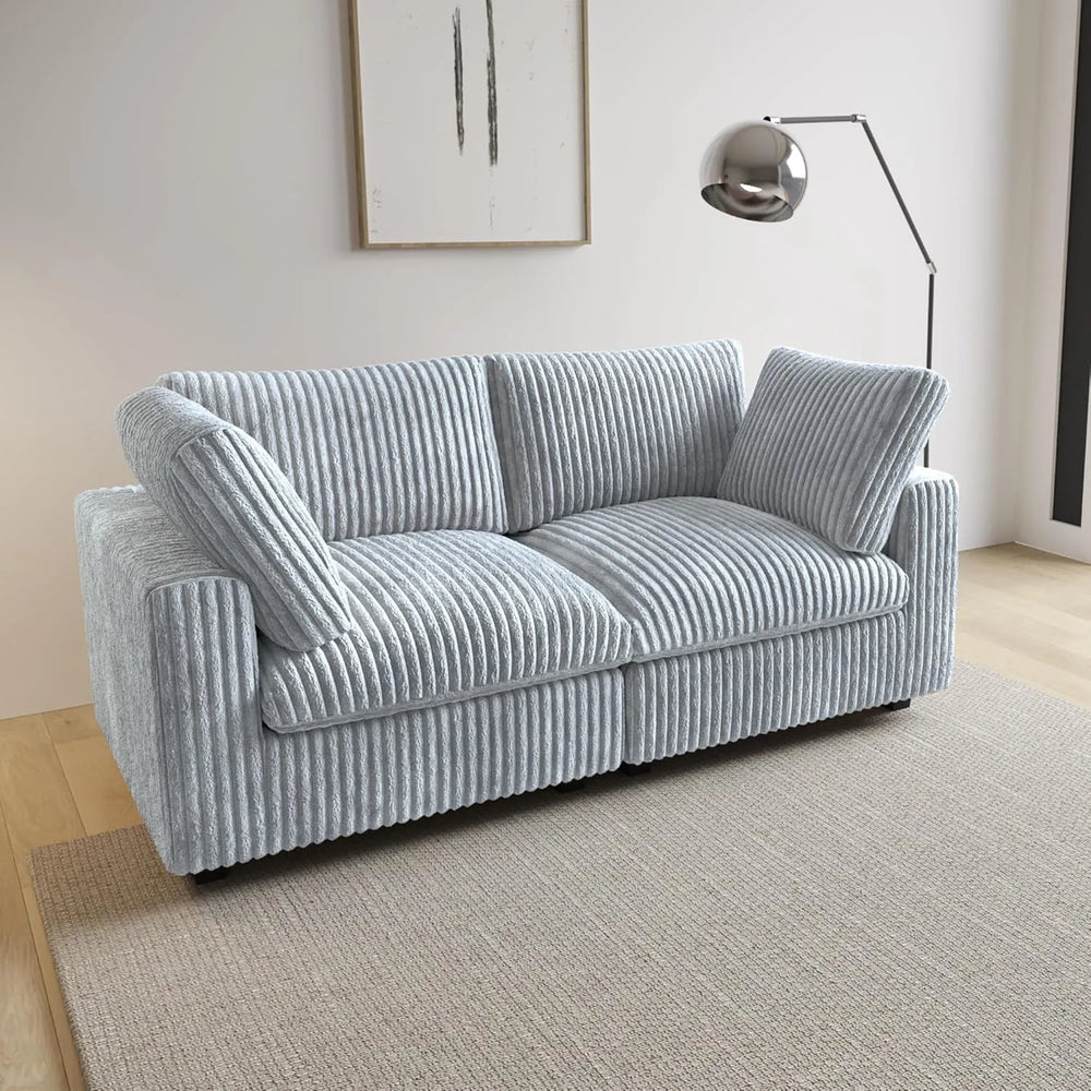 Deluxe Classic Cloud Sectional Sofas | Light Grey Plush Fabric Loveseats 2-seaters