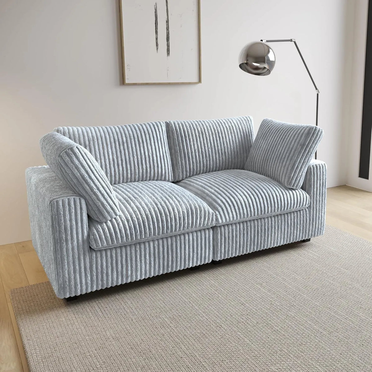 Sofá de dos plazas Deluxe Cloud, lavable, color gris claro | 2 piezas, tela de felpa, diseño modular