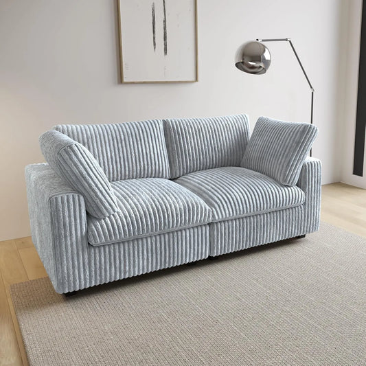 Deluxe Classic Cloud Sectional Sofas | Light Grey Plush Fabric Loveseats 2-seaters