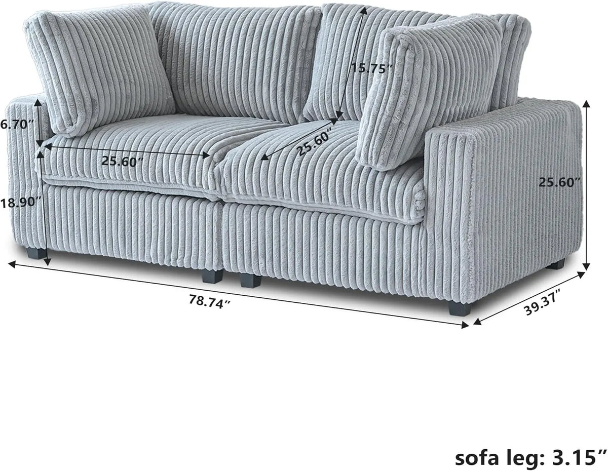 Sofá de dos plazas Deluxe Cloud, lavable, color gris claro | 2 piezas, tela de felpa, diseño modular
