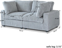 Deluxe Classic Cloud Sectional Sofas | Light Grey Plush Fabric Loveseats 2-seaters
