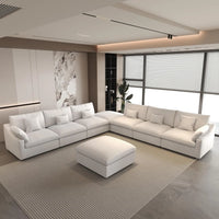 Deluxe Slope Cloud Sectional Sofas | Linen White Sofa Sets 160" Adjustable Backrest Pillows 6-seaters