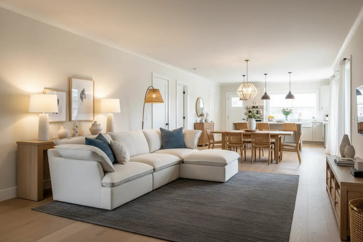 Open Concept Design to Define Zones in Rectangle Living Rooms