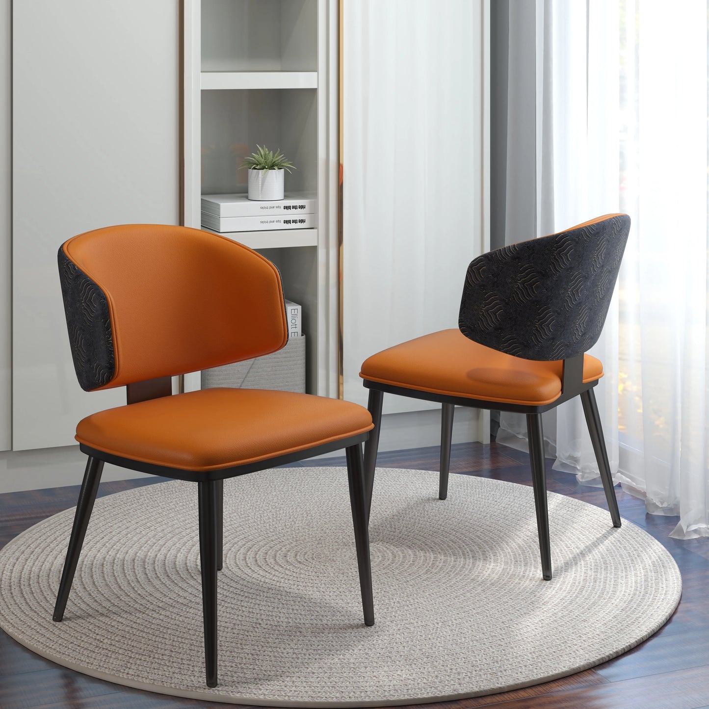 Vegan Wing Back Dining Chair | Orange PU Leather Set of 2
