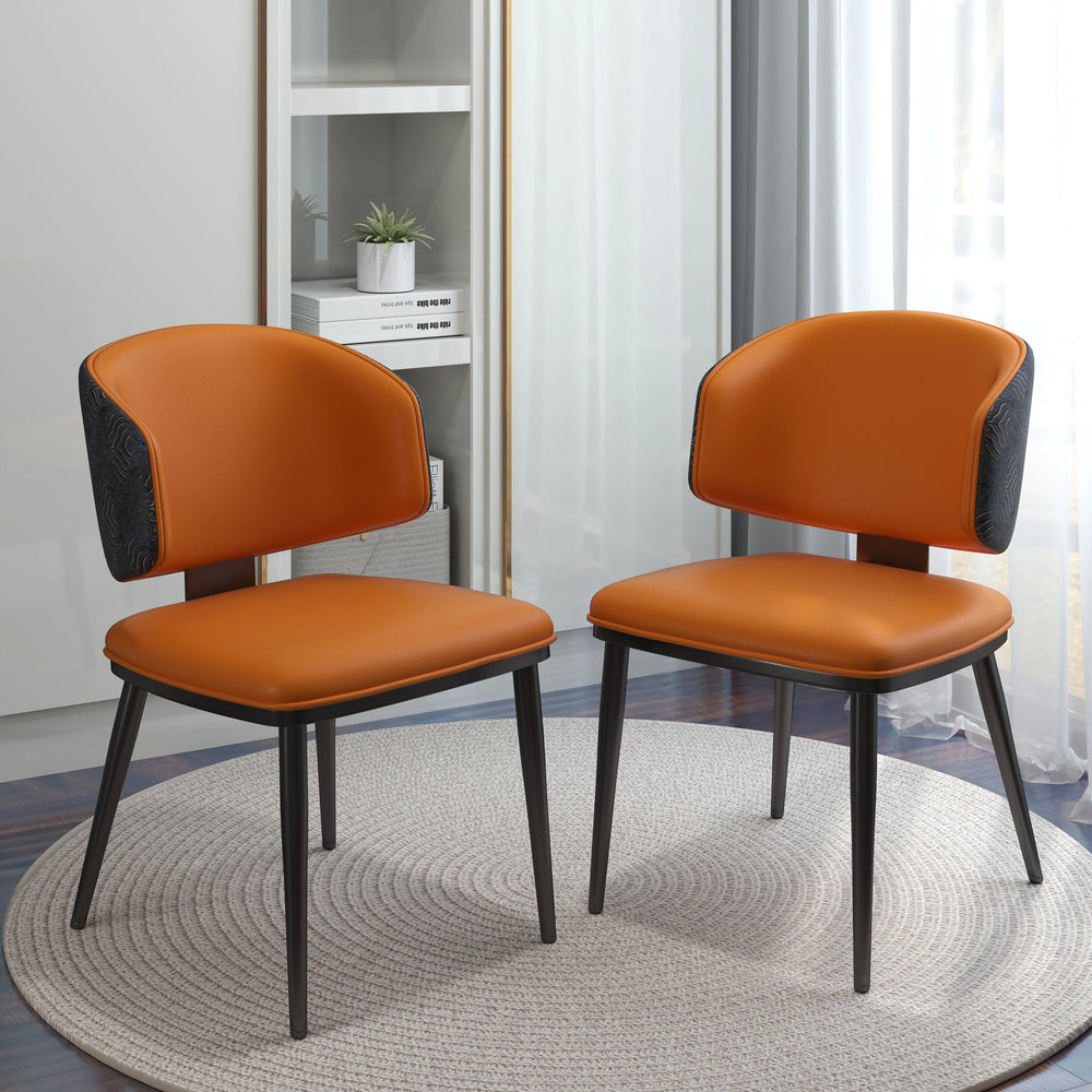 Vegan Wing Back Dining Chair | Orange PU Leather Set of 2