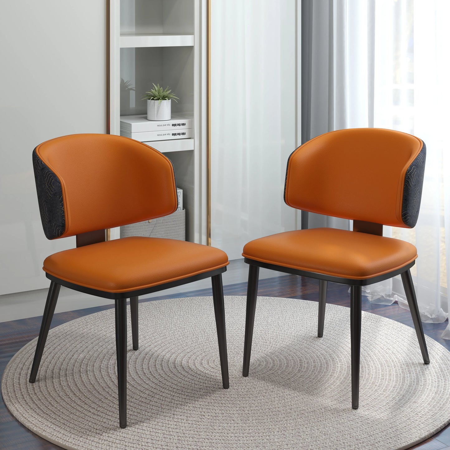 Vegan Wing Back Dining Chair | Orange PU Leather Set of 2