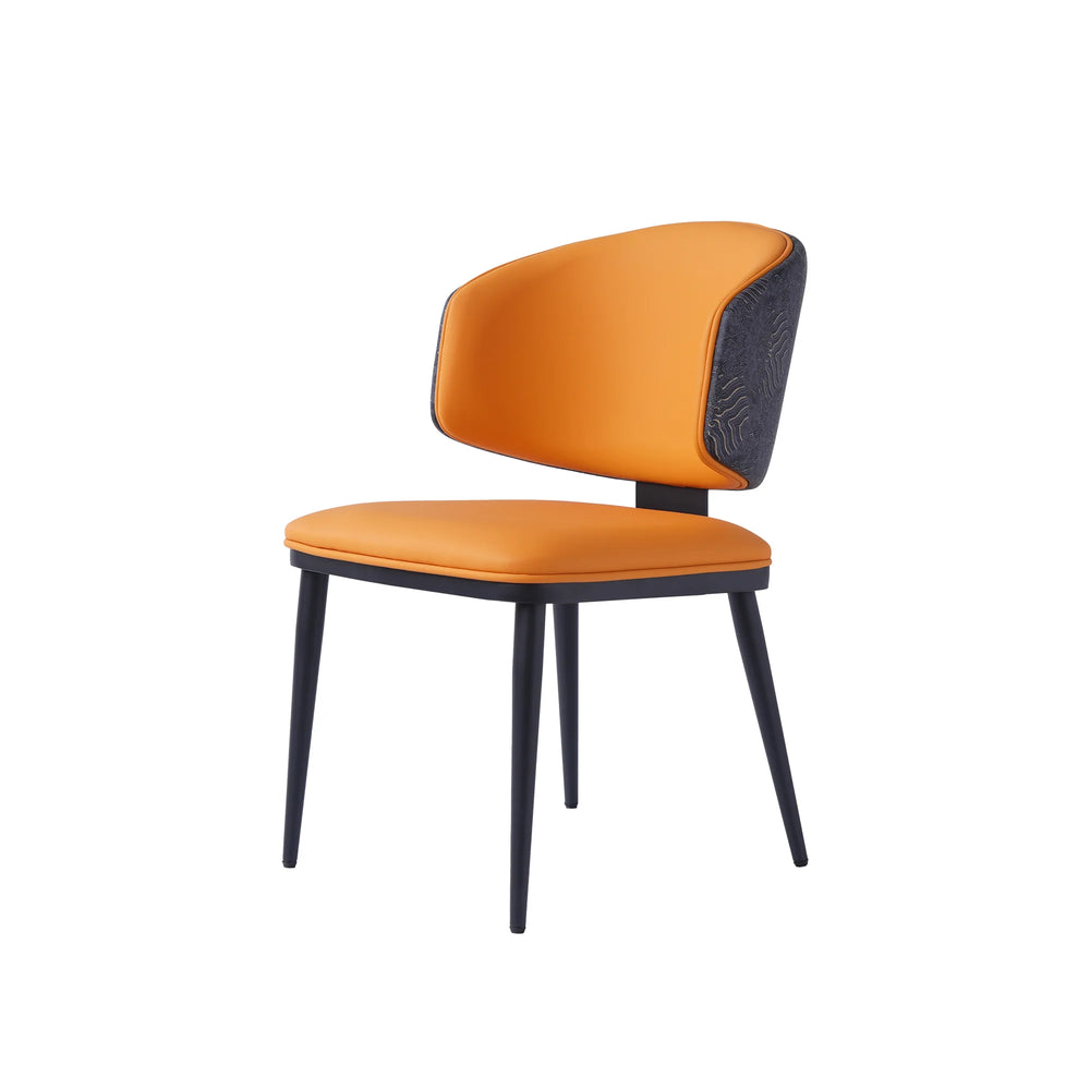 Vegan Wing Back Dining Chair | Orange PU Leather Set of 2