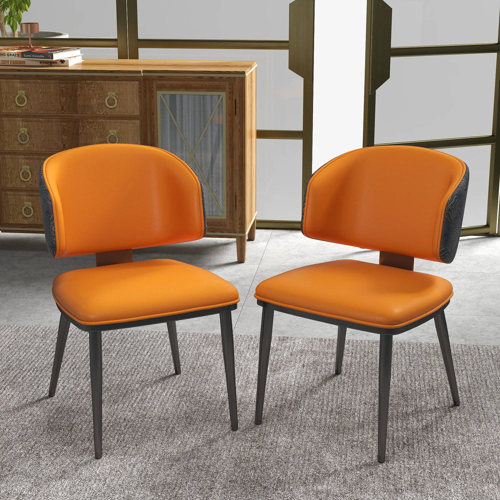 Vegan Wing Back Dining Chair | Orange PU Leather Set of 2