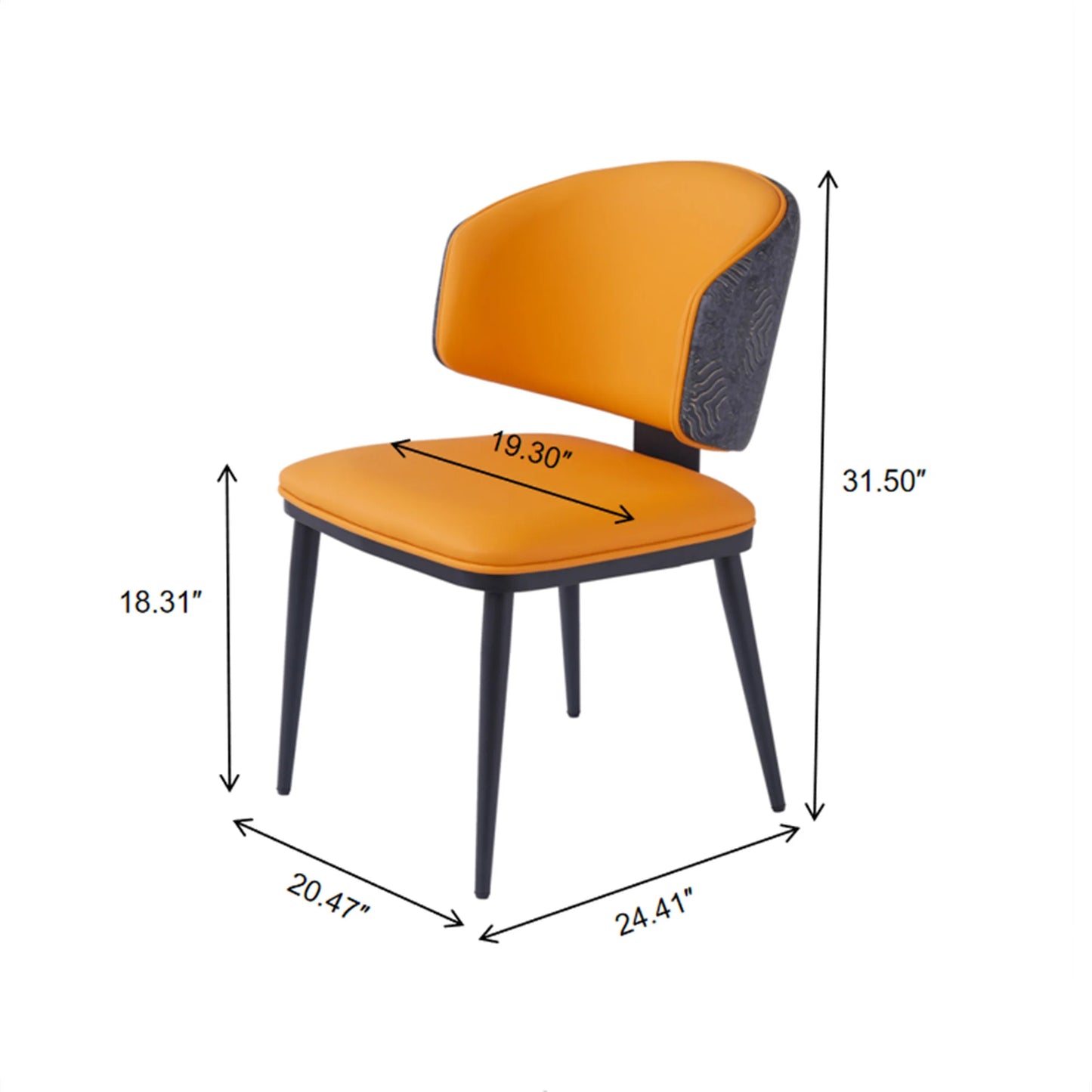 Vegan Wing Back Dining Chair | Orange PU Leather Set of 2