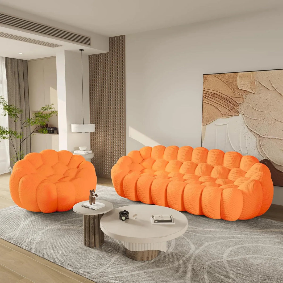 Sofás seccionales L esenciales de 4 plazas en tela de punto 3D naranja | 2 piezas, tela de punto 3D, ideal para apartamentos