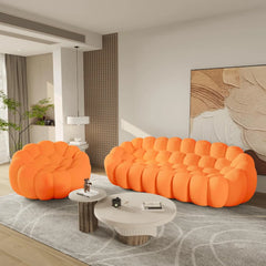 Essential Floor Sofas | Orange 3D Knitted Fabric Couch Sectionals 4-seaters