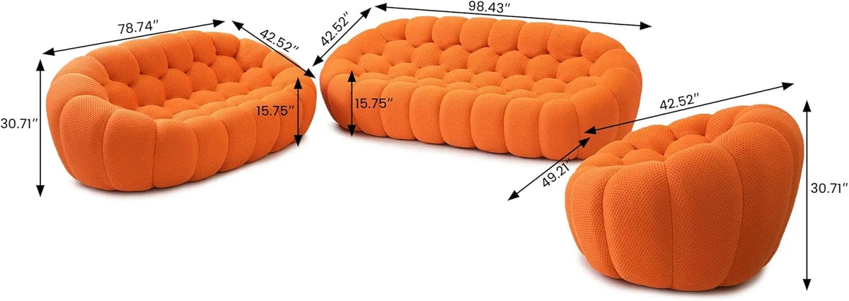 Essential 6-Seater orange 3D-Knitted Fabric Sofa Sets | 3-Piece, 3D-Knitted Fabric, Compact Design