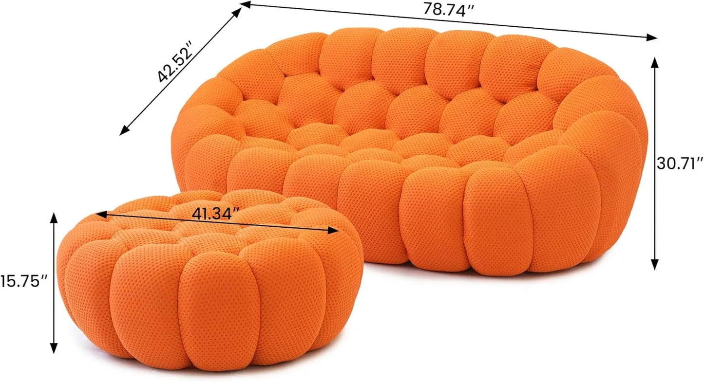 Essential Floor Sofas | Orange 3D Knitted Fabric Loveseats 2-seaters with 1 Ottoman