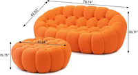Essential Floor Sofas | Orange 3D Knitted Fabric Loveseats 2-seaters with 1 Ottoman
