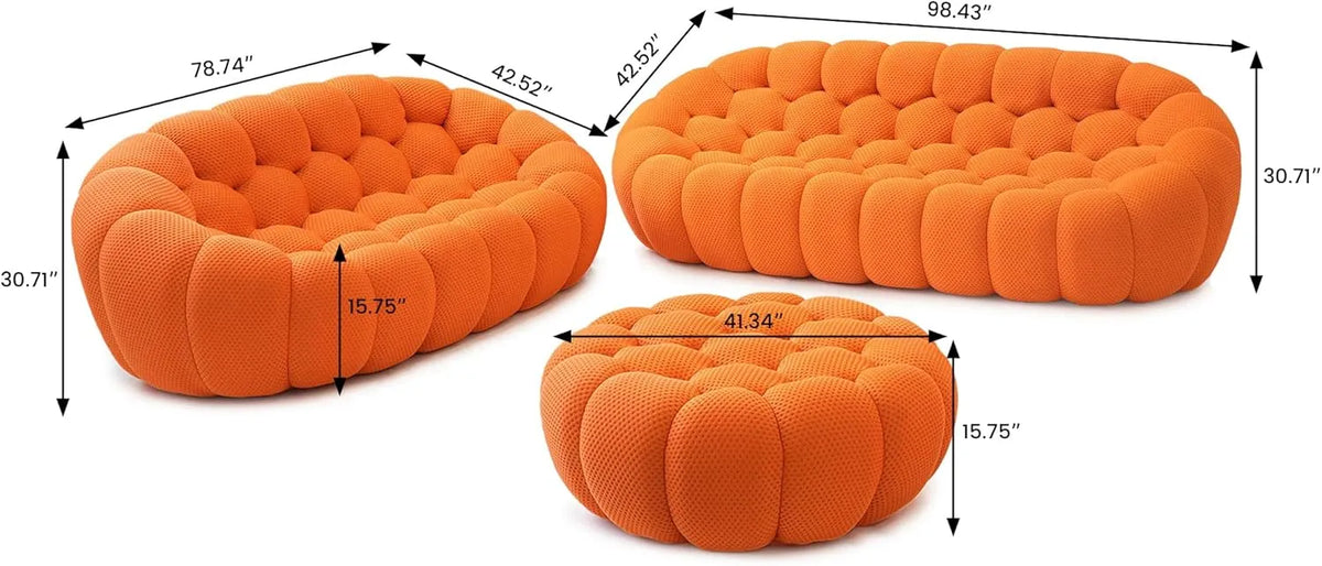 Essential Floor Sofas | 3-Piece Orange 3D Knitted Fabric Sofa Sets 5-Seater