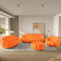 Essential Floor Sofas | Orange 3D Knitted Fabric L shaped Sectionals 6-seaters with 1 Ottoman