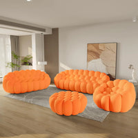Essential Floor Sofas | Orange 3D Knitted Fabric L shaped Sectionals 6-seaters with 1 Ottoman