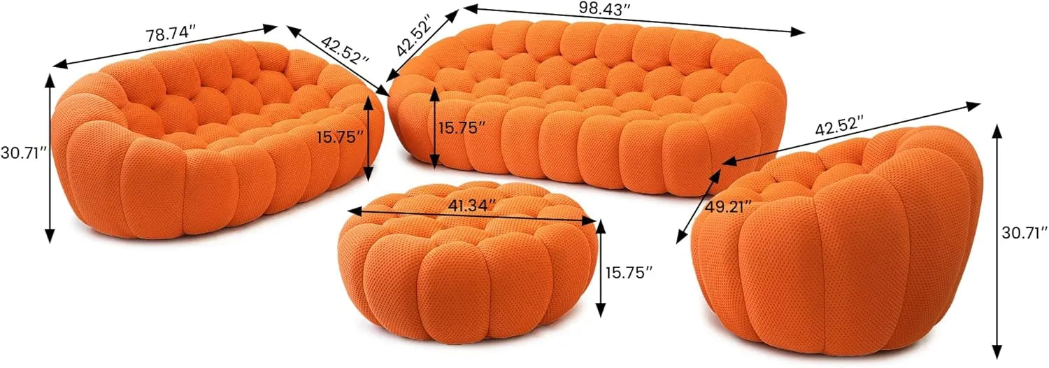 Essential 6-Seater orange 3D-Knitted Fabric Sofa Sets | 4-Piece (includes 1 Ottoman), 3D-Knitted Fabric, Large Space
